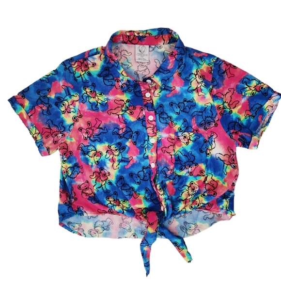GRATEFUL DEAD Tie Dye Button Down Crop Tie Knot Front - Picture 8 of 9
